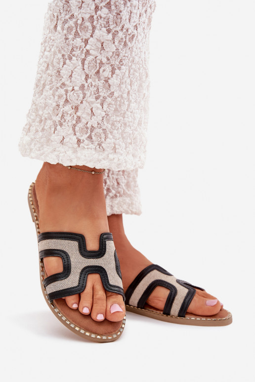 Chinelos femininos com salto largo cor preta Vereya