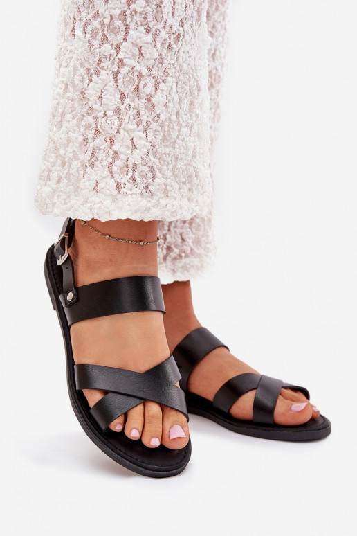 Sandálias rasteiras para mulheres de couro ecológico cor preta Kalira Sandálias rasteiras para mulheres de couro ecológico cor preta Kalira