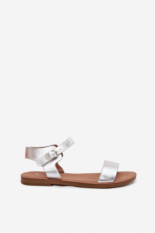 Sandálias femininas com salto largo Eko Pele cor prata Kivara