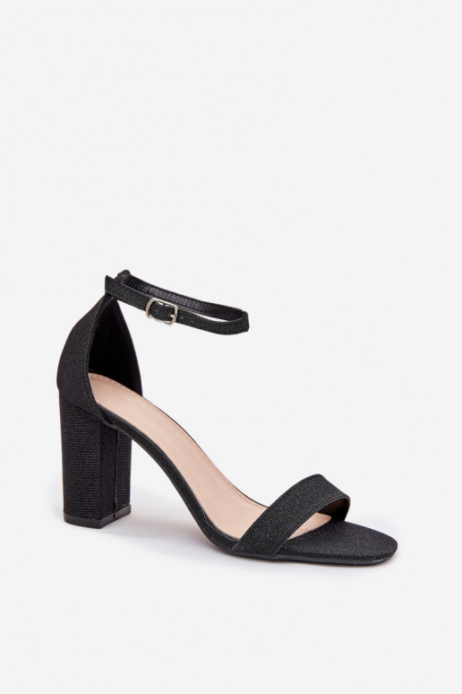 com brilho Sandálias femininas de salto alto cor preta Kavina