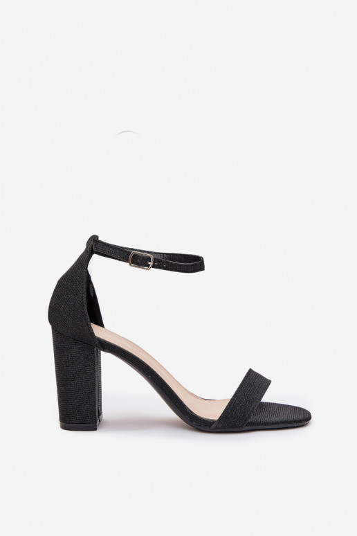 com brilho Sandálias femininas de salto alto cor preta Kavina