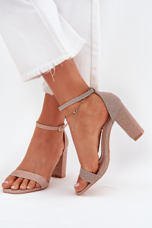 com brilho Sandálias femininas de salto alto cor ouro rosa Kavina