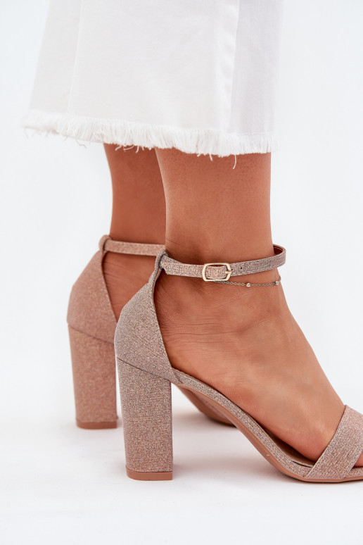 com brilho Sandálias femininas de salto alto cor ouro rosa Kavina