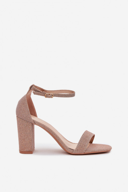 com brilho Sandálias femininas de salto alto cor ouro rosa Kavina