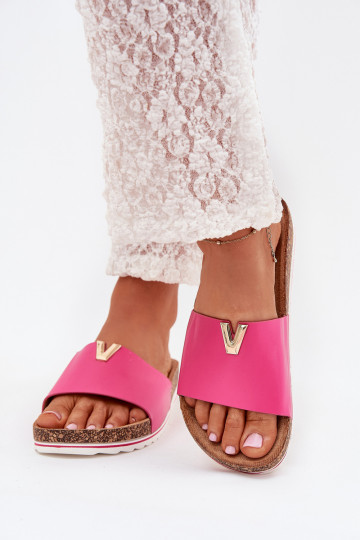 Chinelos femininos com uma plataforma Com decorações Detalem cor rosa Vessira