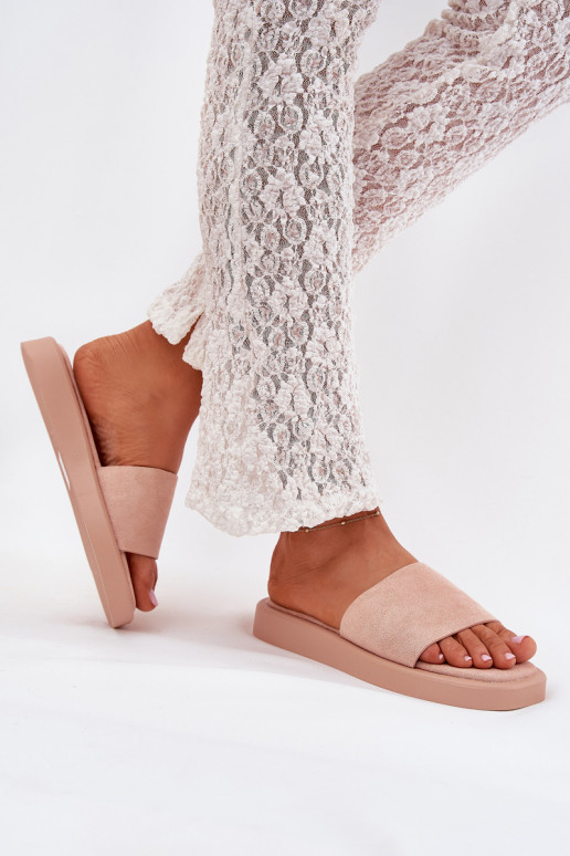 Chinelos femininos com uma plataforma Z de camurça ecológicau cor rosa Jorina