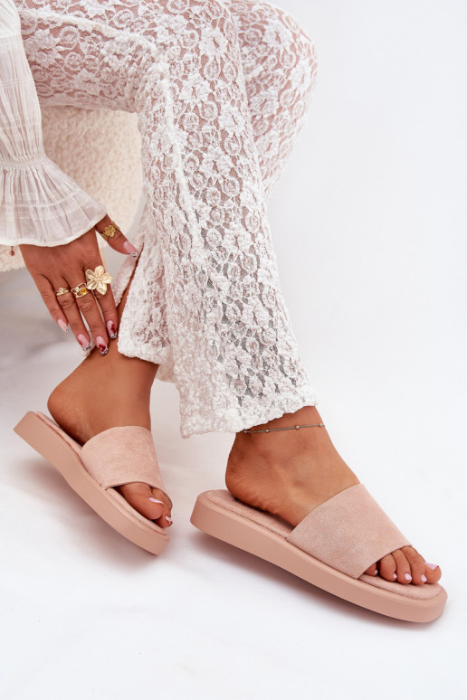 Chinelos femininos com uma plataforma Z de camurça ecológicau cor rosa Jorina