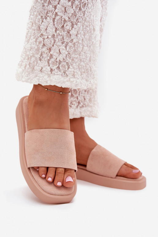 Chinelos femininos com uma plataforma Z de camurça ecológicau cor rosa Jorina