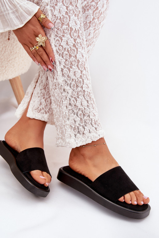 Chinelos femininos com uma plataforma Z de camurça ecológicau cor preta Jorina