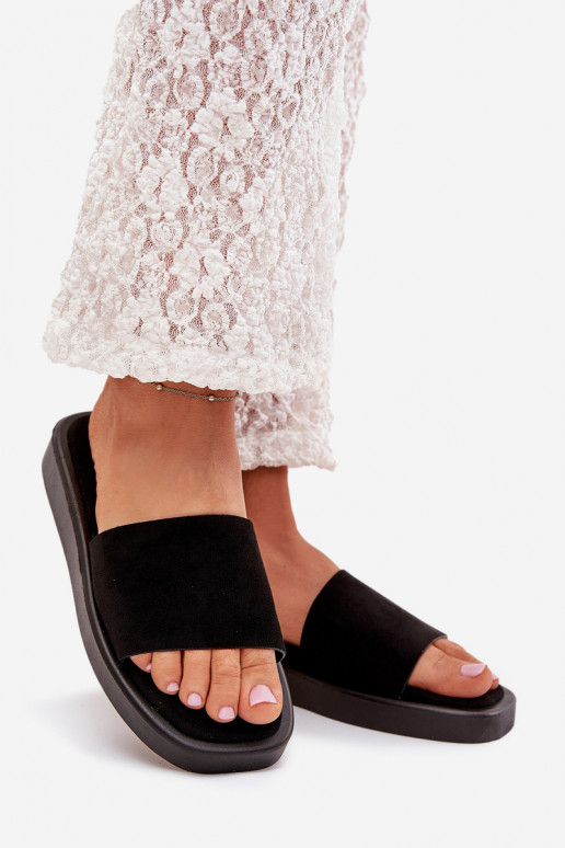 Chinelos femininos com uma plataforma Z de camurça ecológicau cor preta Jorina