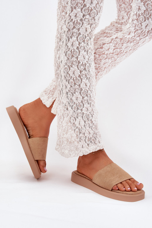 Chinelos femininos com uma plataforma Z de camurça ecológicau bege Jorina