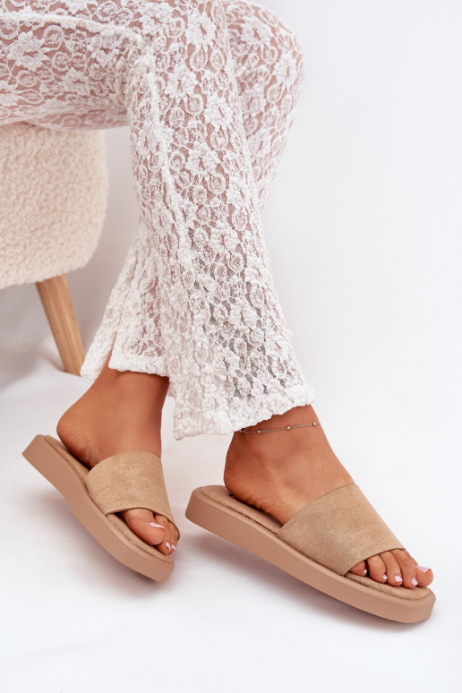 Chinelos femininos com uma plataforma Z de camurça ecológicau bege Jorina