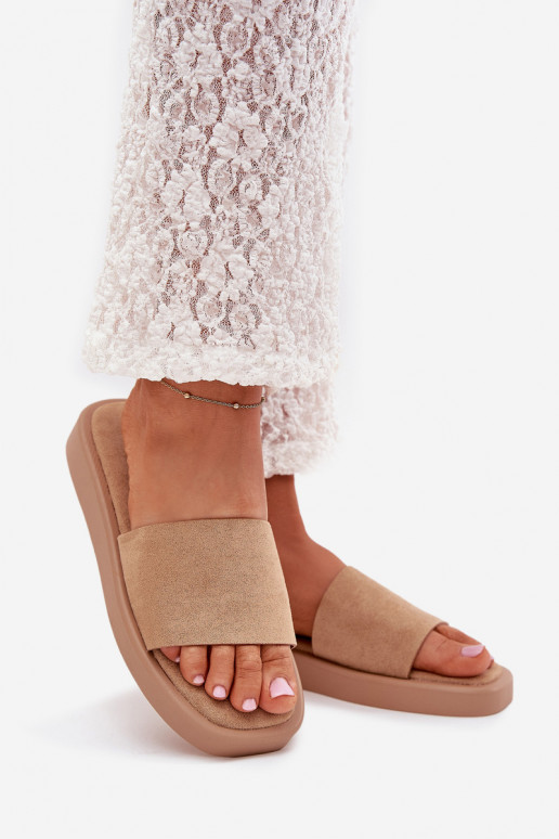 Chinelos femininos com uma plataforma Z de camurça ecológicau bege Jorina