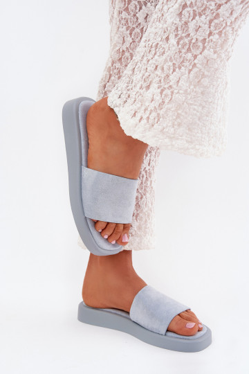 Chinelos femininos com uma plataforma Z de camurça ecológicau Azul claro Jorina