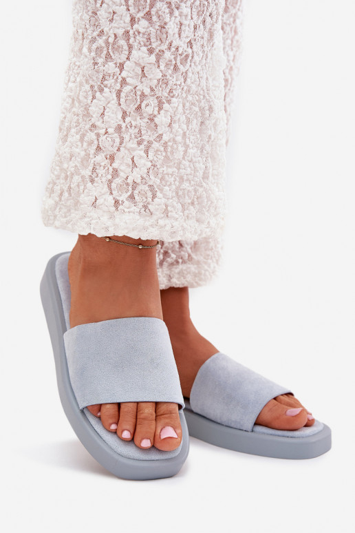 Chinelos femininos com uma plataforma Z de camurça ecológicau Azul claro Jorina