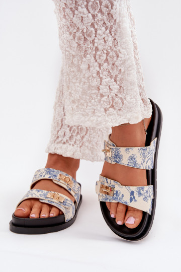 Estampado Chinelos femininos com uma plataforma cor azul Sorina