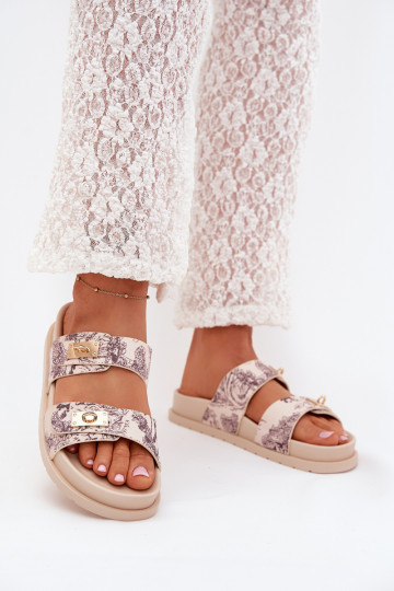 Estampado Chinelos femininos com uma plataforma bege Sorina