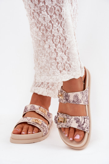 Estampado Chinelos femininos com uma plataforma bege Sorina 2