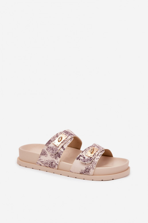 Estampado Chinelos femininos com uma plataforma bege Sorina