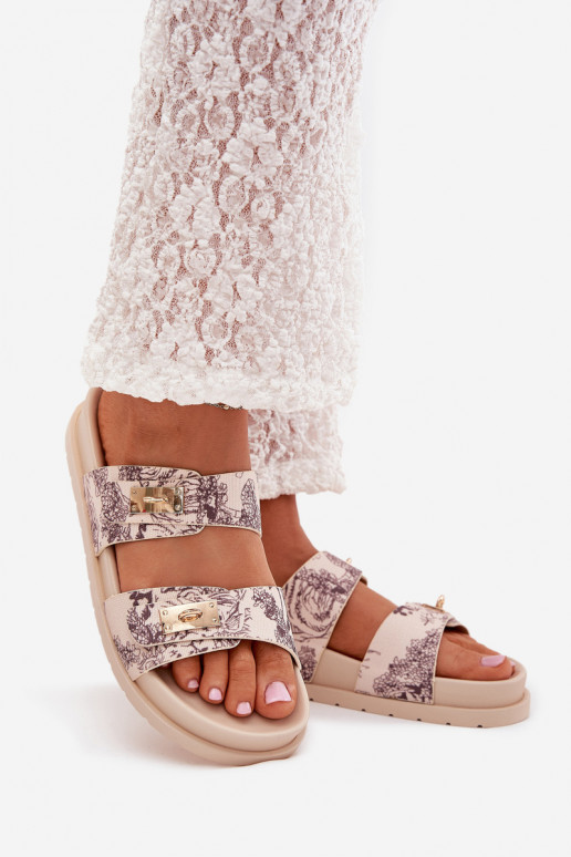 Estampado Chinelos femininos com uma plataforma bege Sorina