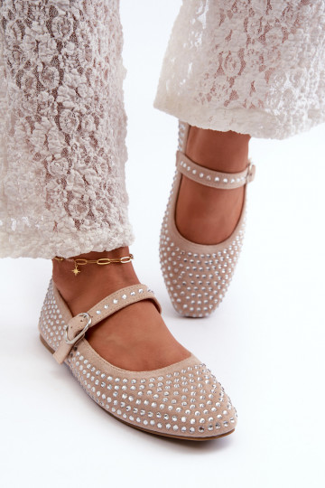 Bailarinas Eco Suede em Ozdobione Com strass bege Tinara