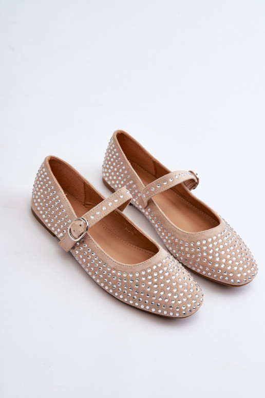 Bailarinas Eco Suede em Ozdobione Com strass bege Tinara