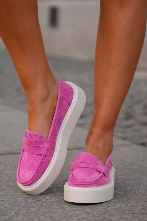 Mocassins femininos de camurça com plataforma Vinceza 79535 rosa