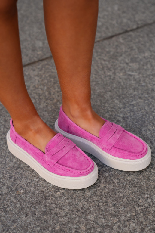 Mocassins femininos de camurça com plataforma Vinceza 79535 rosa