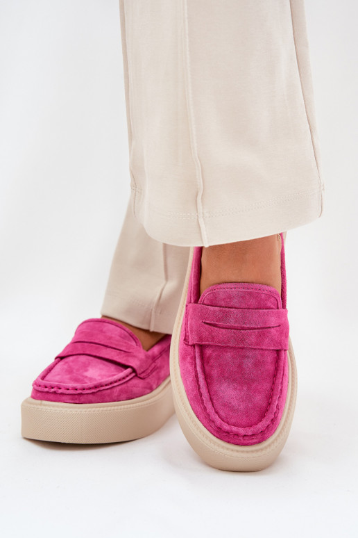 Mocassins femininos de camurça com plataforma Vinceza 79535 rosa