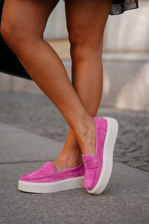 Mocassins femininos de camurça com plataforma Vinceza 79535 rosa