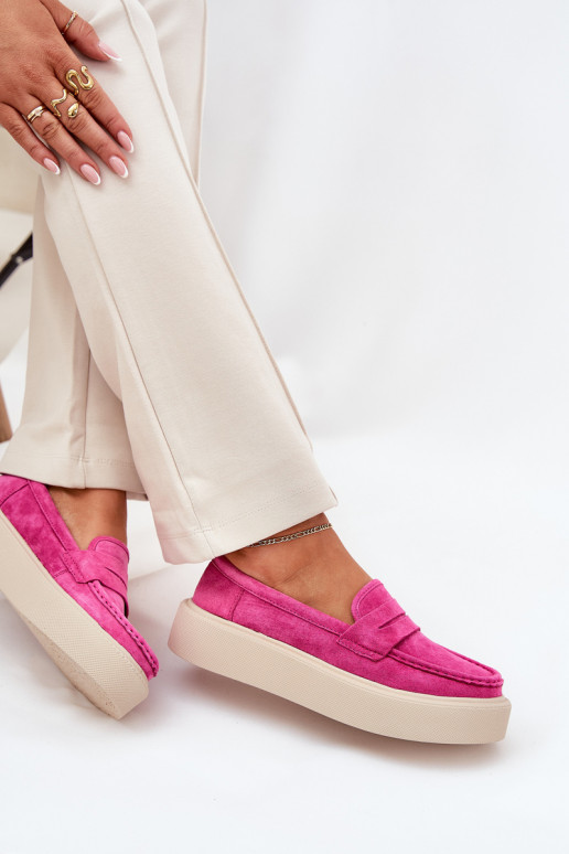 Mocassins femininos de camurça com plataforma Vinceza 79535 rosa