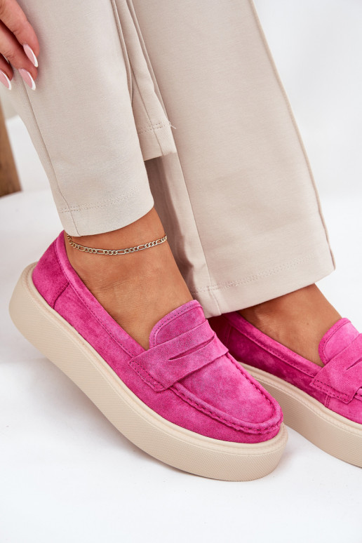 Mocassins femininos de camurça com plataforma Vinceza 79535 rosa