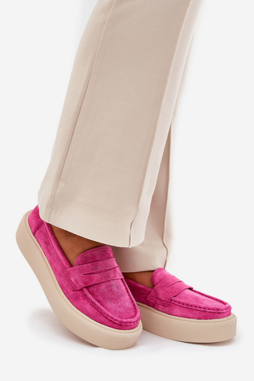 Mocassins femininos de camurça com plataforma Vinceza 79535 rosa