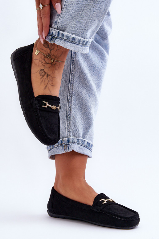 Feminino Mocassins clássicos de camurça cor preta Corinell