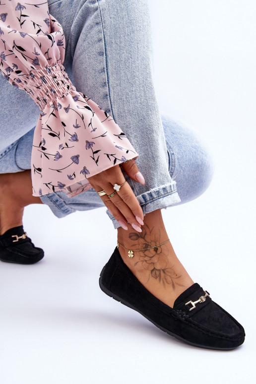 Feminino Mocassins clássicos de camurça cor preta Corinell