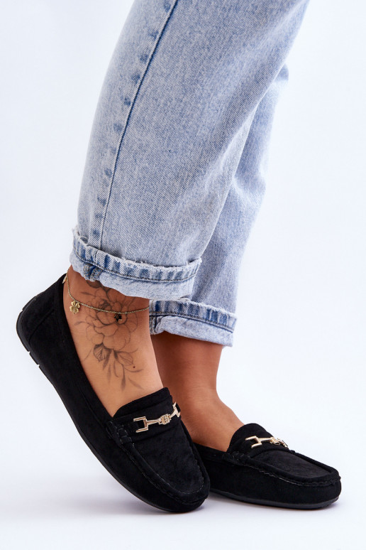 Feminino Mocassins clássicos de camurça cor preta Corinell