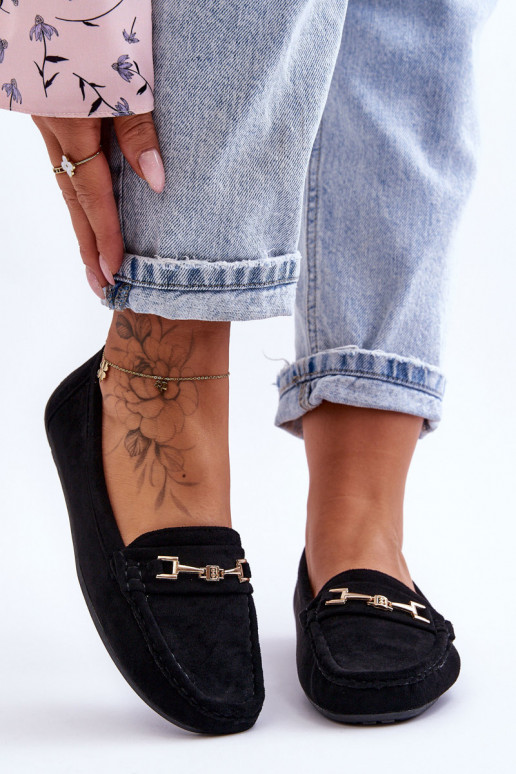 Feminino Mocassins clássicos de camurça cor preta Corinell