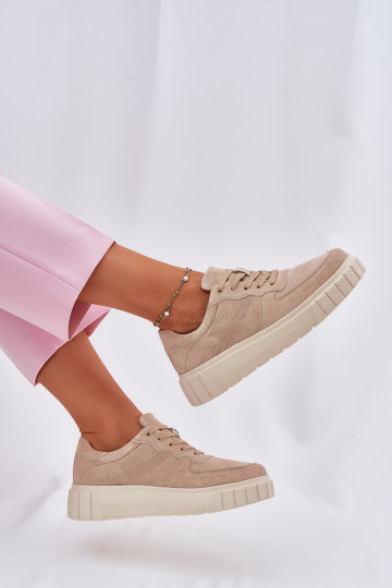 de camurça À modalo de tênis Feminino com uma plataforma bege RilParaena
