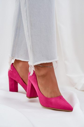Sapatos de salto alto de camurça ecológicaoParae cor rosa Florena