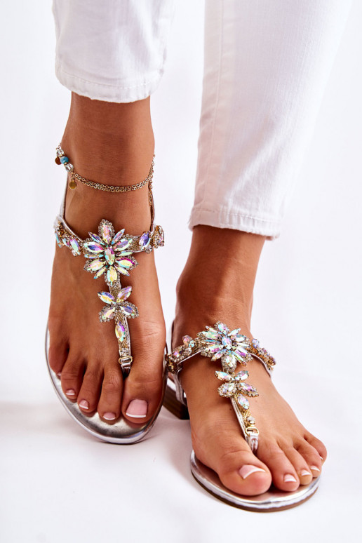 Sandálias femininas Chinelos com olhos brilhantes cor prata Solea