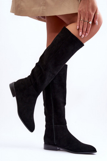 de camurça botas com salto largo cor preta Eelin 2