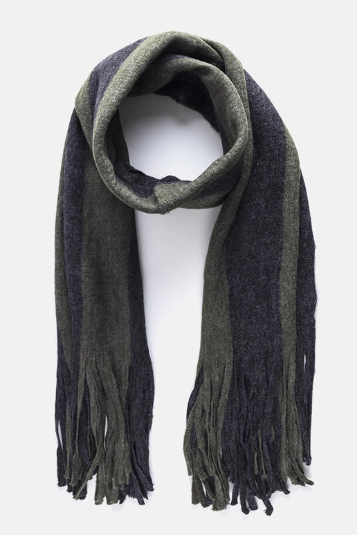 Cachecol verde e cinza com franjas Lana