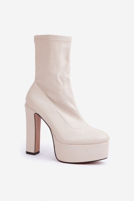 Botas De salto alto Registro e plataforma cor de marfim Tennira Botas De salto alto Registro e plataforma cor de marfim Tennira