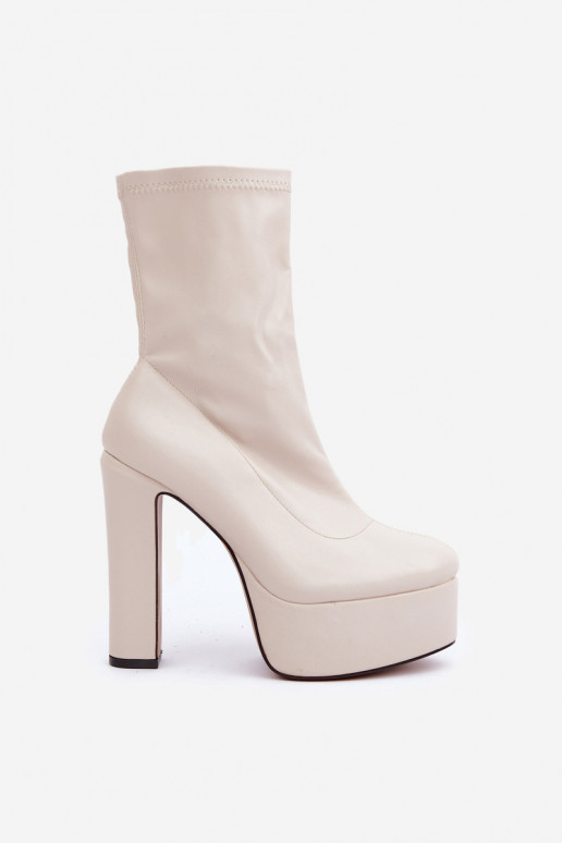 Botas De salto alto Registro e plataforma cor de marfim Tennira Botas De salto alto Registro e plataforma cor de marfim Tennira