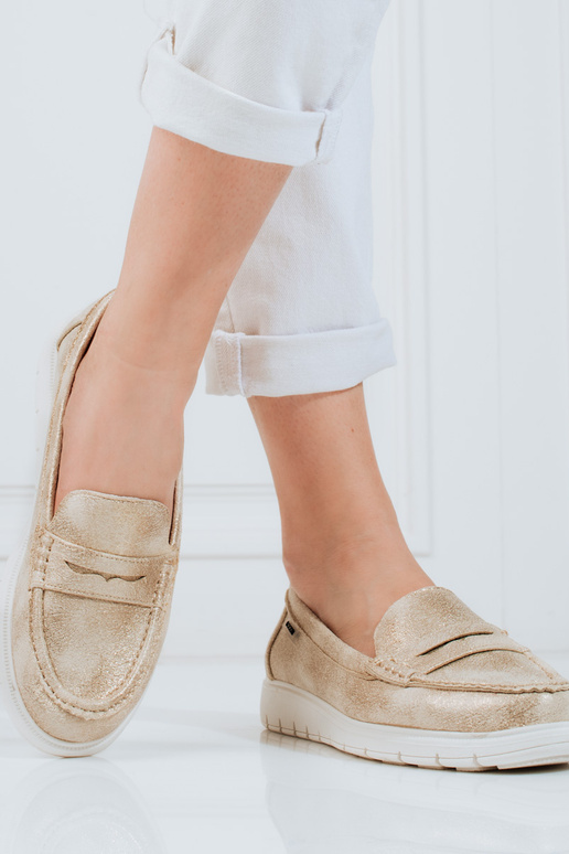 Mocassins femininos dourado com sola flexível Mocassins femininos dourado com sola flexível
