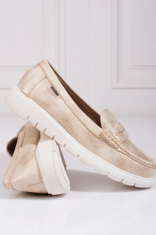 Mocassins femininos dourado com sola flexível Mocassins femininos dourado com sola flexível