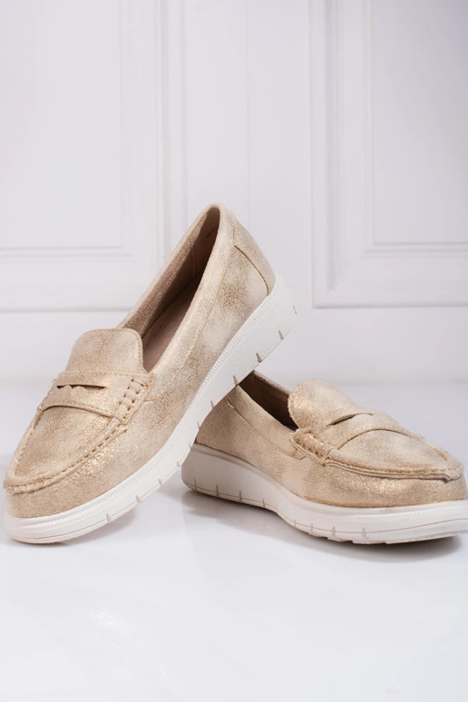 Mocassins femininos dourado com sola flexível Mocassins femininos dourado com sola flexível