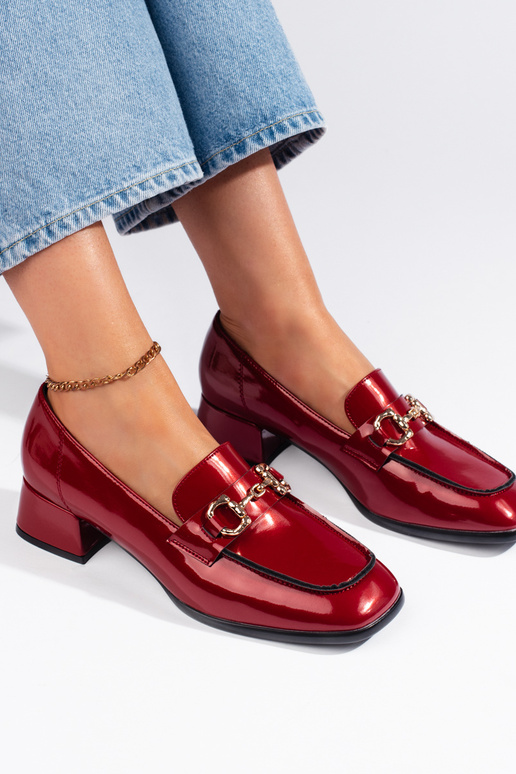 com efeito verniz mocassins femininos Vermelho com efeito verniz mocassins femininos Vermelho