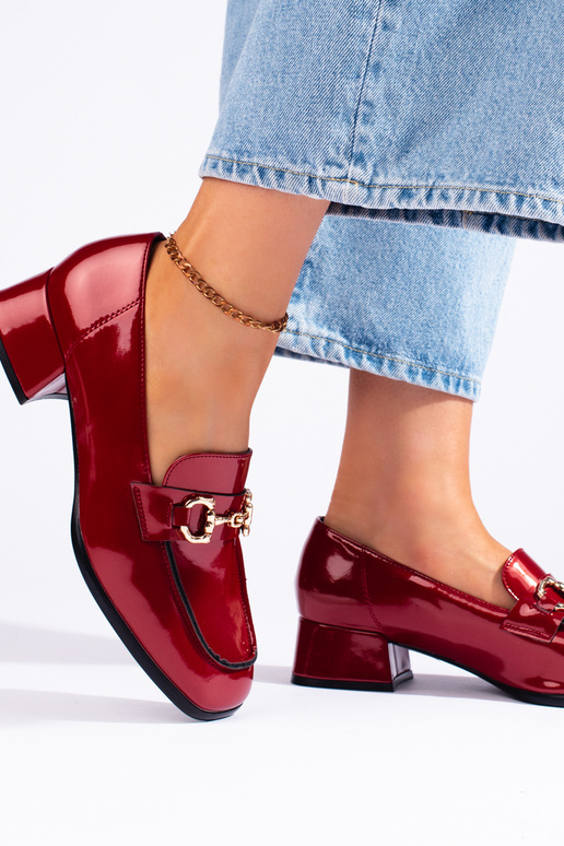 com efeito verniz mocassins femininos Vermelho com efeito verniz mocassins femininos Vermelho
