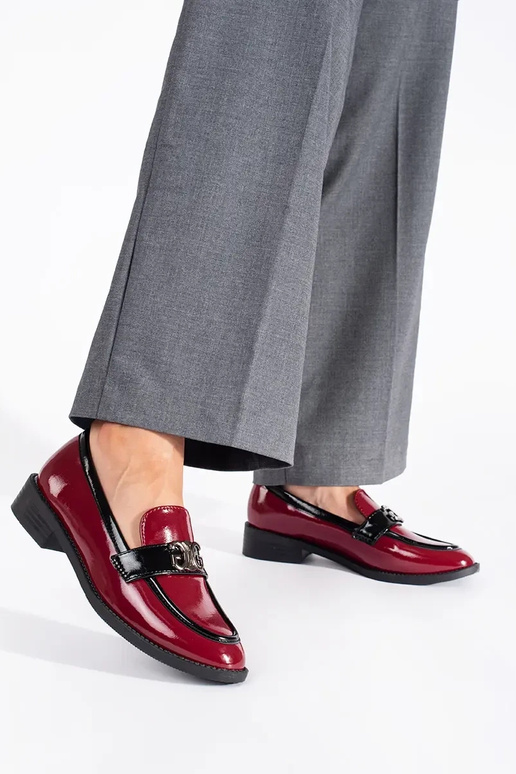 Borgonha mulheres mocassins lacado Borgonha mulheres mocassins lacado